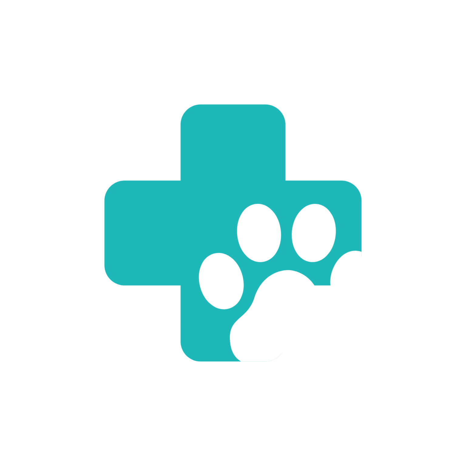 blue plus sign with a white paw icon on it